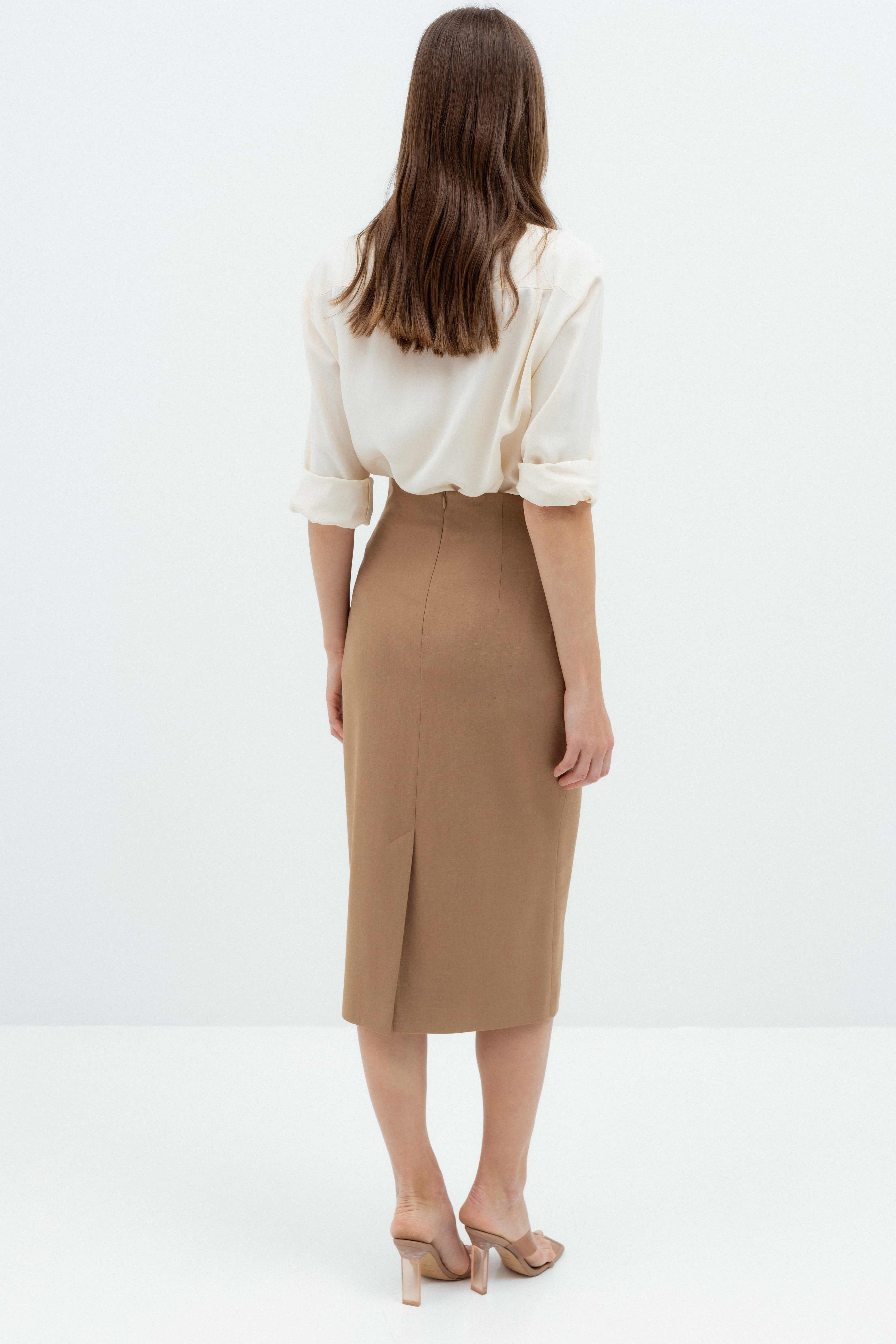 PENCIL HIGH WAIST CAMEL SKIRT