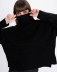 BLACK HIGH-NECK MERINO WOOL SWEATER