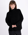 BLACK HIGH-NECK MERINO WOOL SWEATER