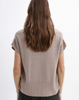 WOOL BEIGE SWEATER WITH SHORT SLEEVES