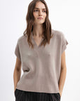 WOOL BEIGE SWEATER WITH SHORT SLEEVES