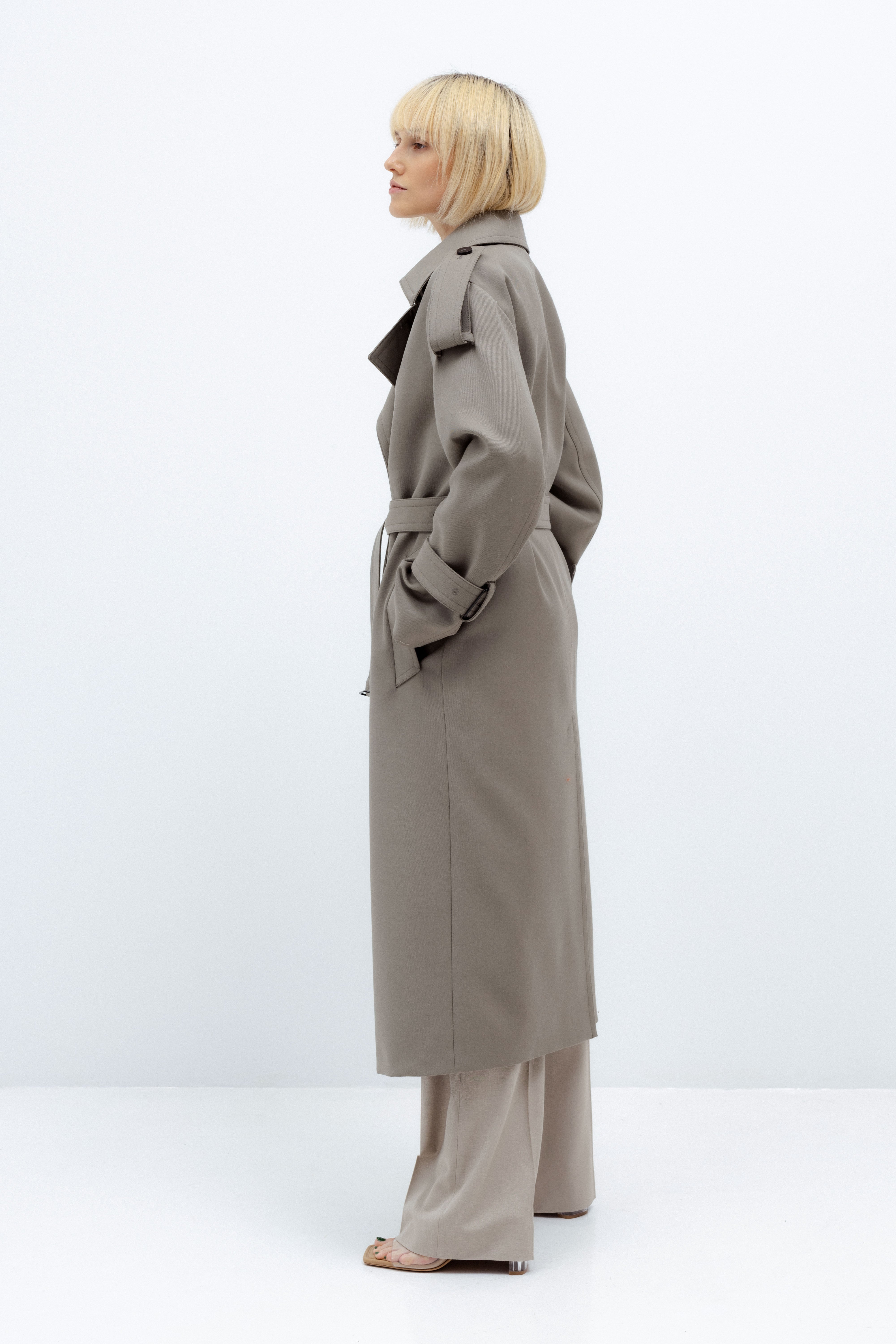 PASTEL KHAKI TRENCH COAT IN WOOL