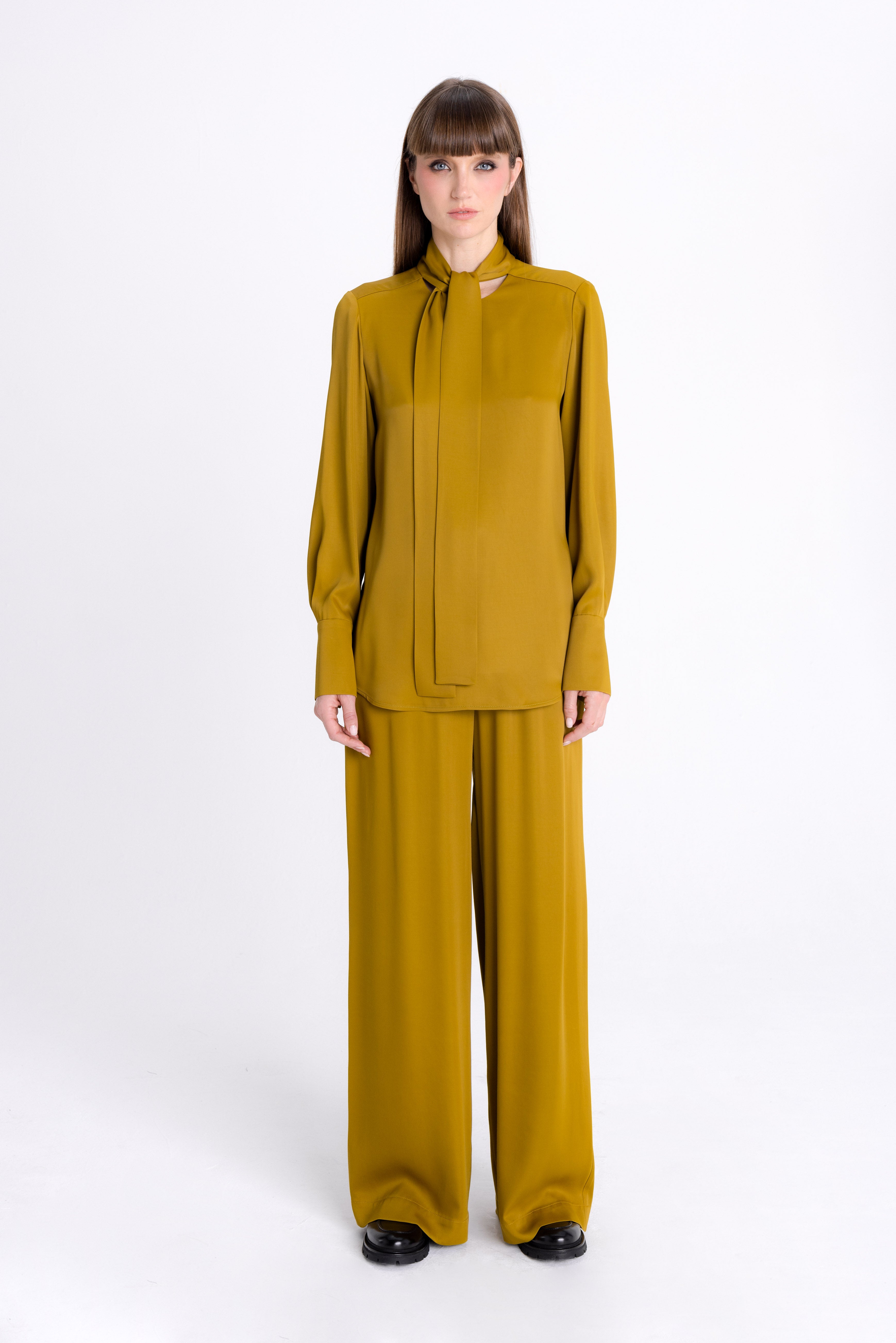 DARK MUSTARD WIDE-LEG TROUSERS