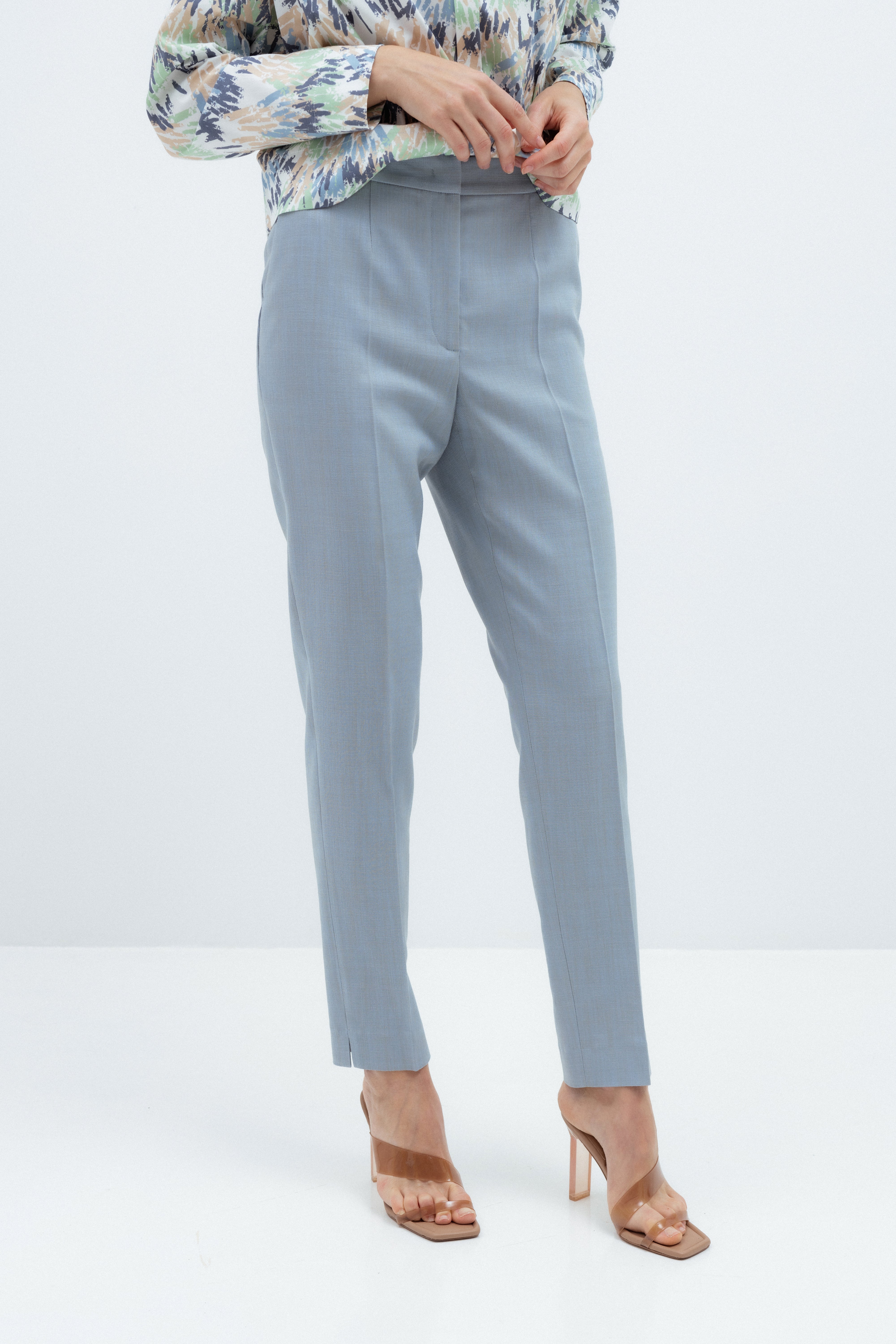 SLIM FIT DUST BLUE TROUSERS WITH FRONT PLEATS