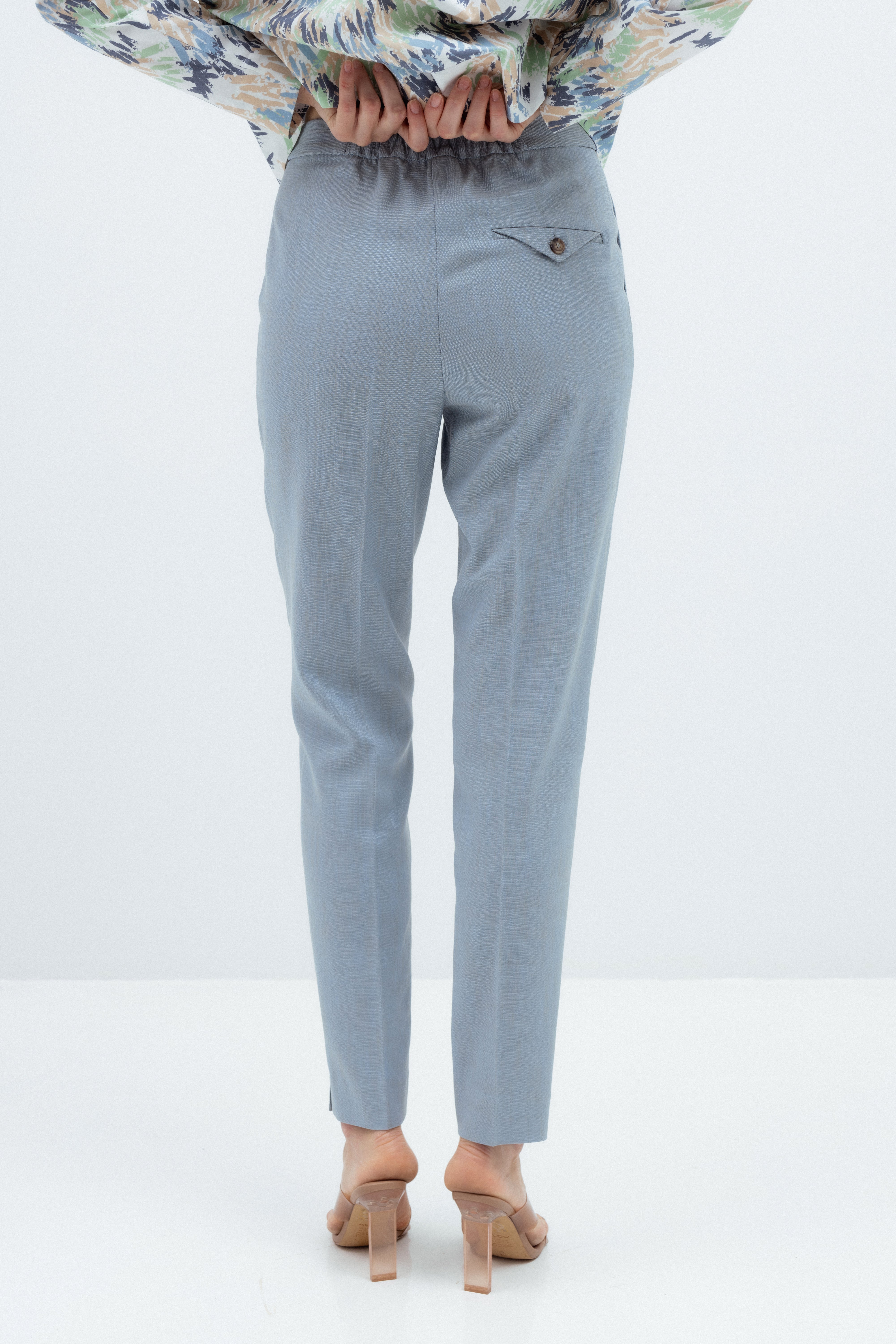 SLIM FIT DUST BLUE TROUSERS WITH FRONT PLEATS