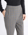 CHECKED GREY STRAIGHT TROUSERS