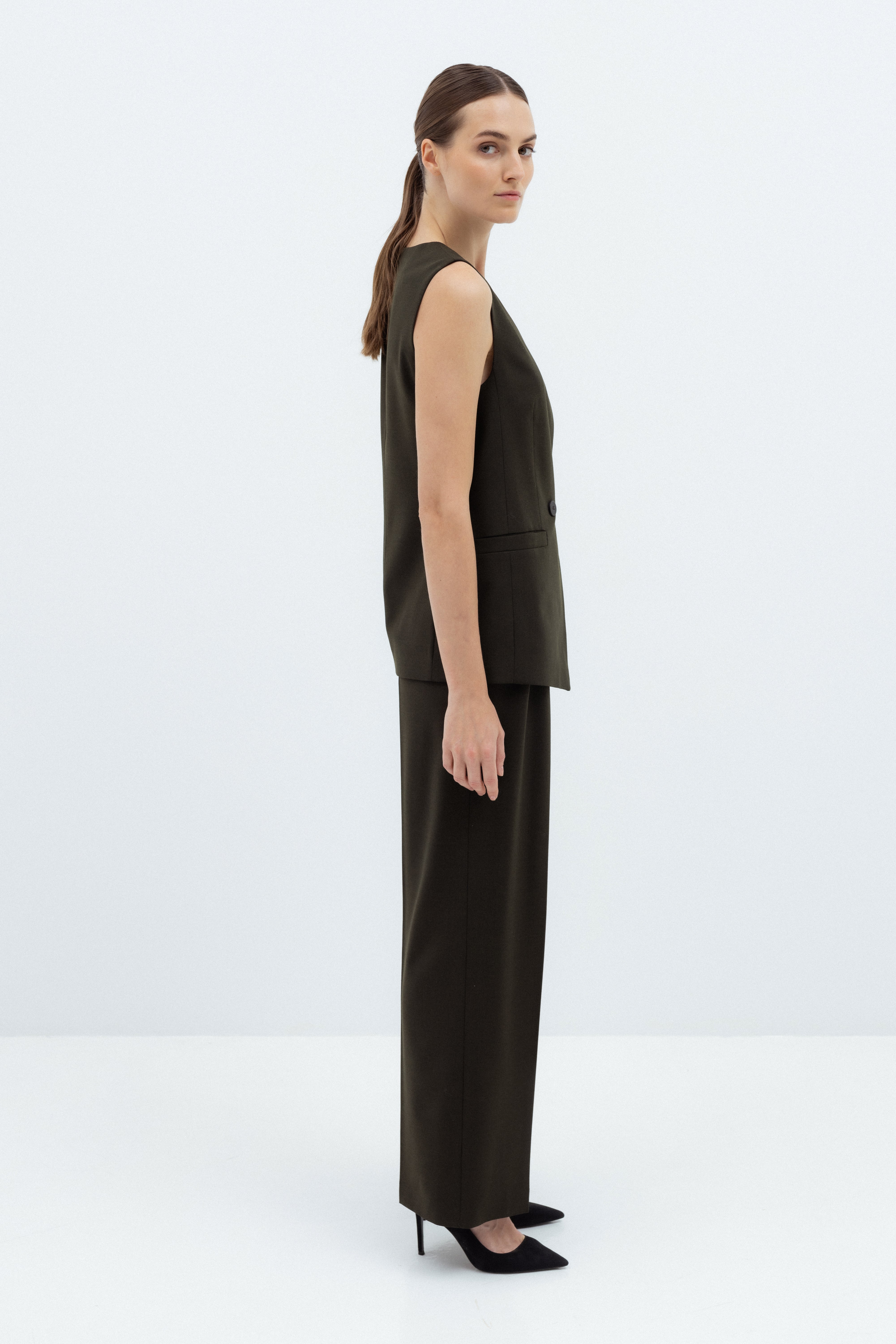 FOREST GREEN WIDE-LEG TROUSERS