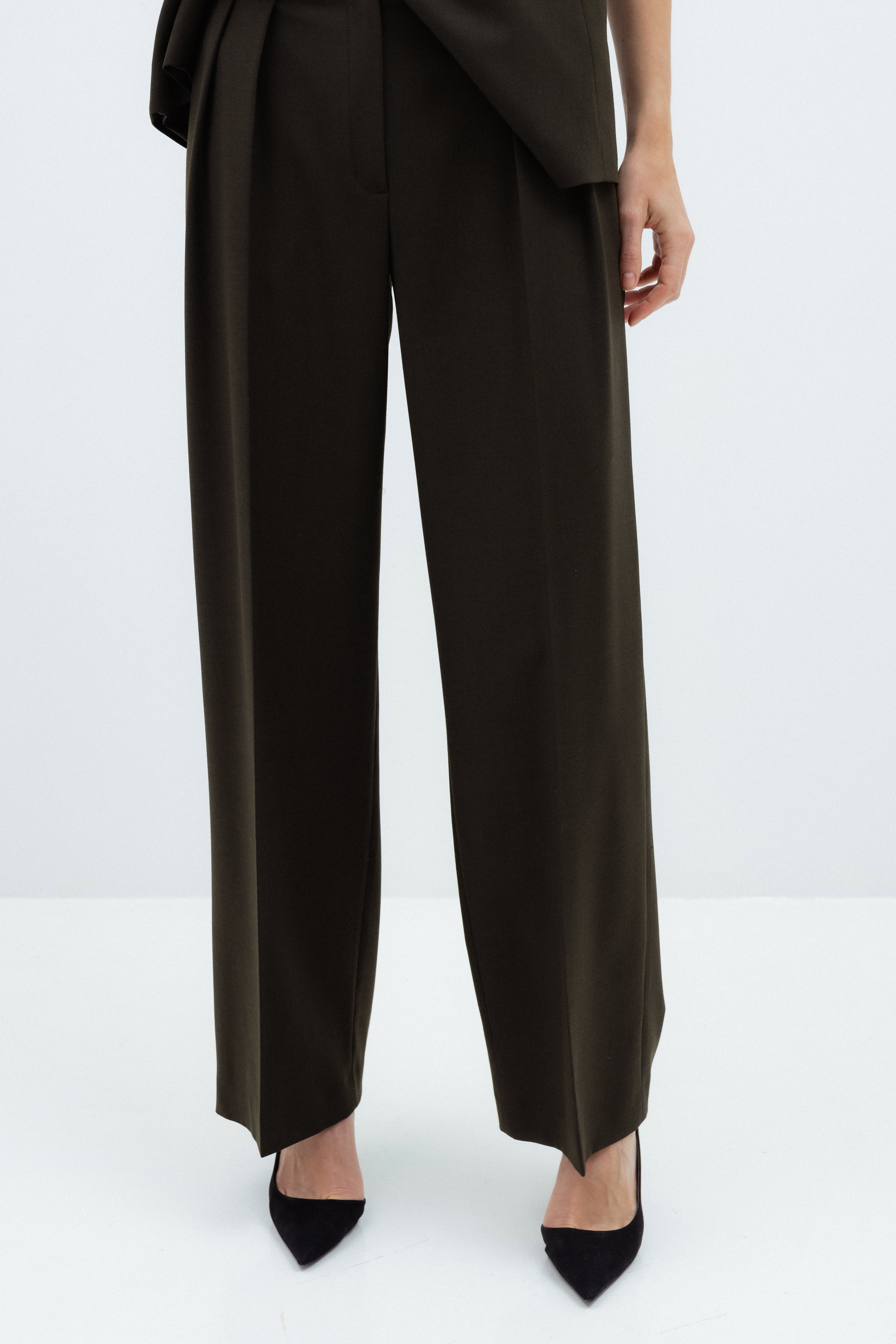 FOREST GREEN WIDE-LEG TROUSERS