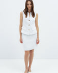 WAFFLE-TEXTURE WHITE FITTED VEST