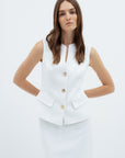 WAFFLE-TEXTURE WHITE FITTED VEST