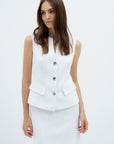 WAFFLE-TEXTURE WHITE FITTED VEST