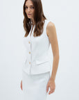 WAFFLE-TEXTURE WHITE FITTED VEST