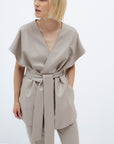 BELTED VEST IN LIGHT TAUPE