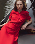 MIDI RED DRESS WITH BELT